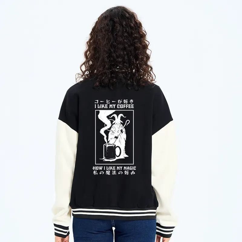 Kyoto-Lion I Like My Coffee Embroidery Varsity Jacket