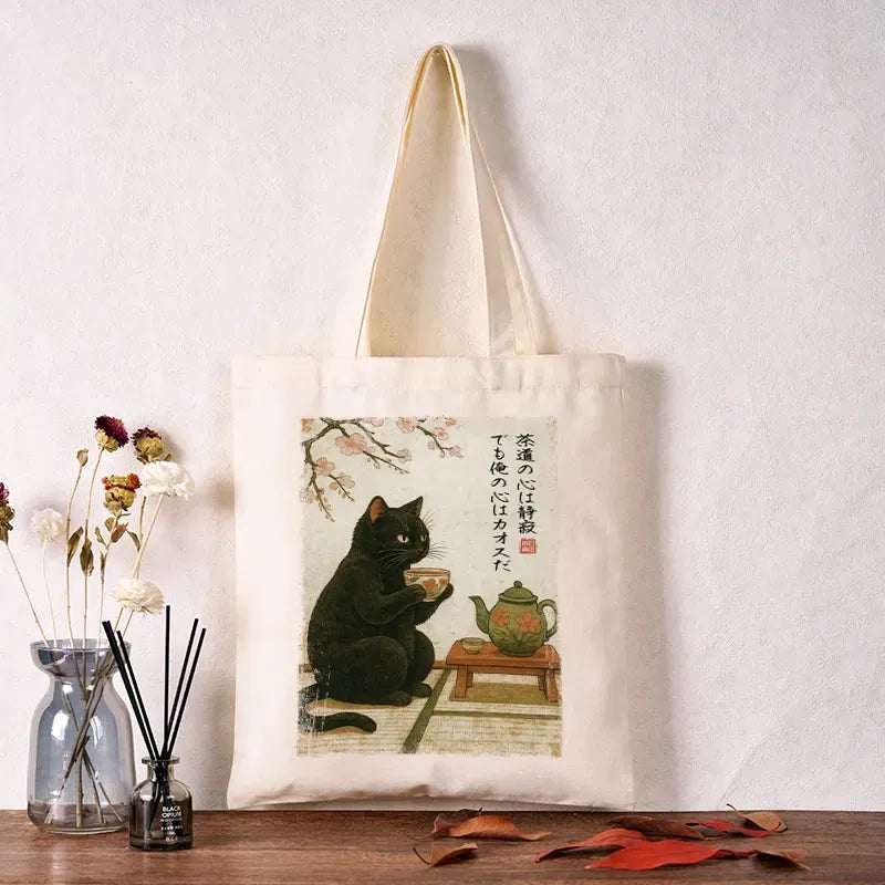 Black Cat Canvas Tote Bag Gift Idea