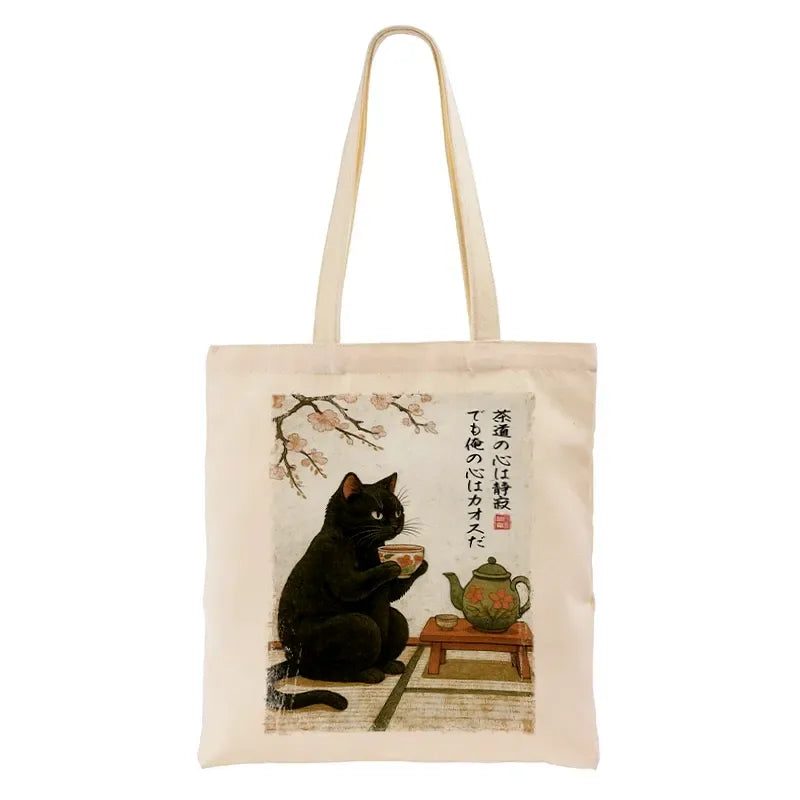 Black Cat Canvas Tote Bag Gift Idea