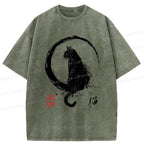 Vintage Washed Black Cat T-Shirt Free Shipping