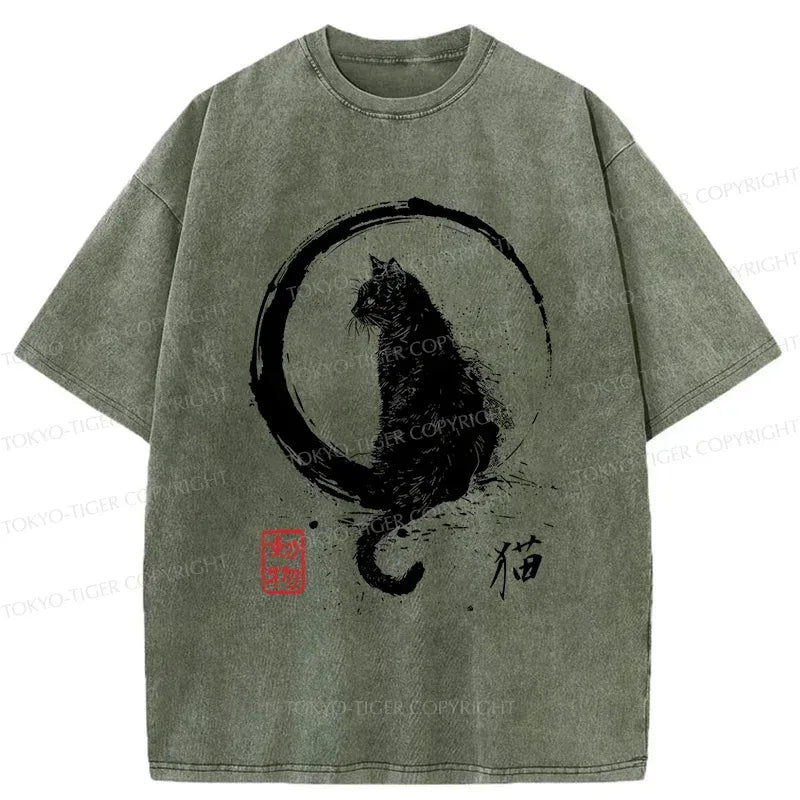 Vintage Washed Black Cat T-Shirt Free Shipping