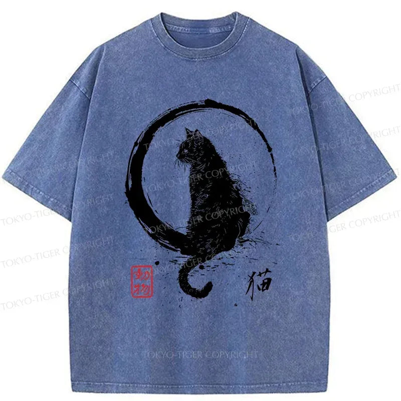 Vintage Washed Black Cat T-Shirt Free Shipping
