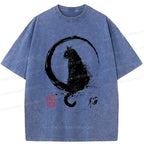 Vintage Washed Black Cat T-Shirt Free Shipping