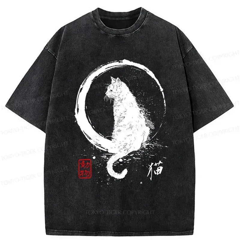 Japanese Vintage Black Cat Tee for Summer