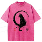 Vintage Washed Black Cat T-Shirt Free Shipping