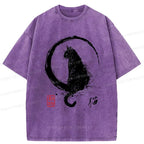 Vintage Washed Black Cat T-Shirt Free Shipping