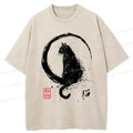 Kyoto-Lion Retro Japanese Black Cat Washed T-Shirt