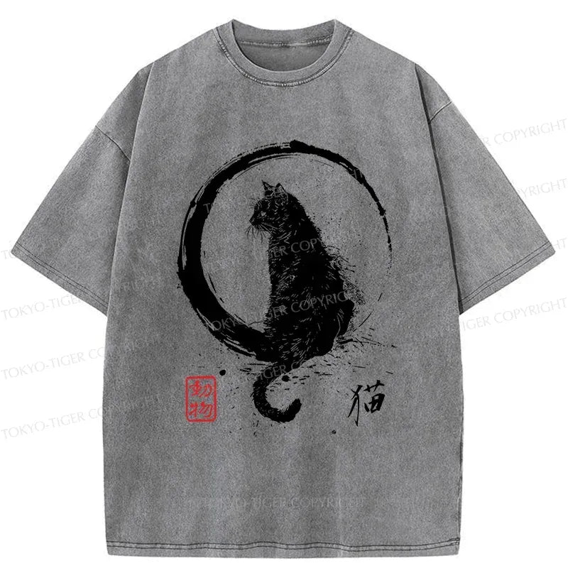 Japanese Vintage Black Cat Tee for Summer
