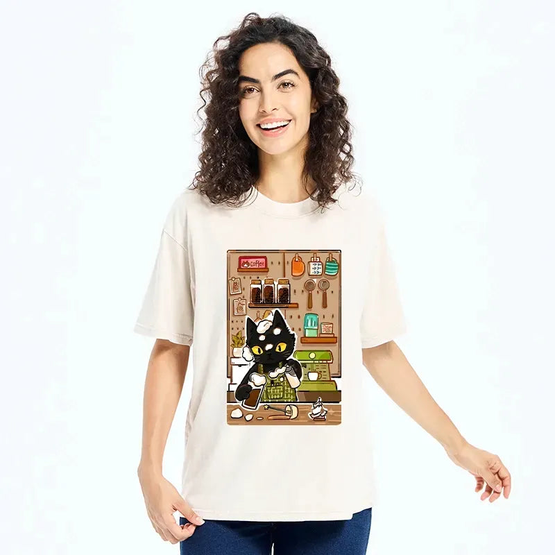 japanese black cat barista t-shirt