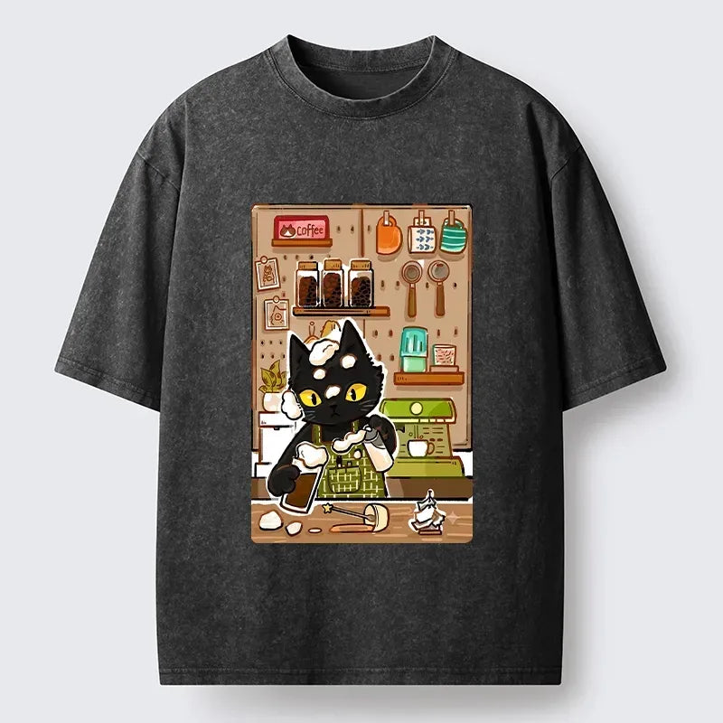 ukiyo-e cat coffee foam tee