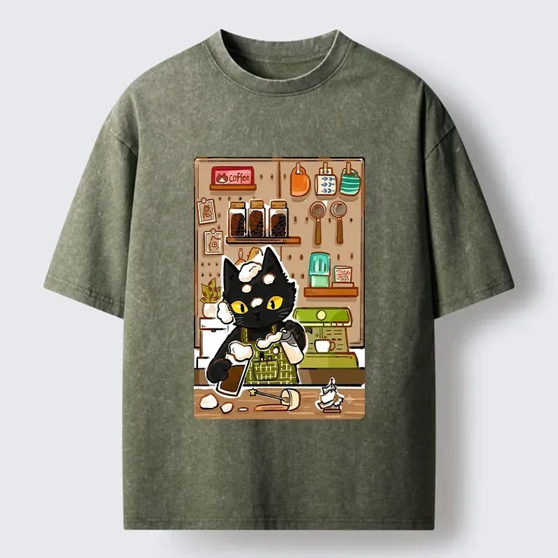 ukiyo-e cat coffee foam tee