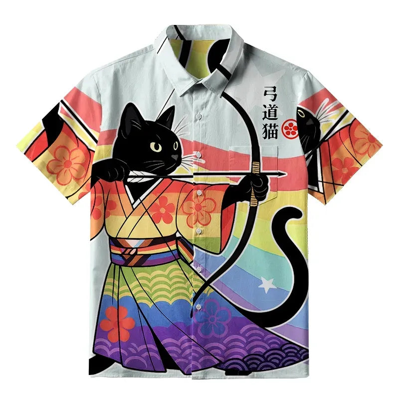 Kyoto Rainbow Cat Shirt for Summer Vacation