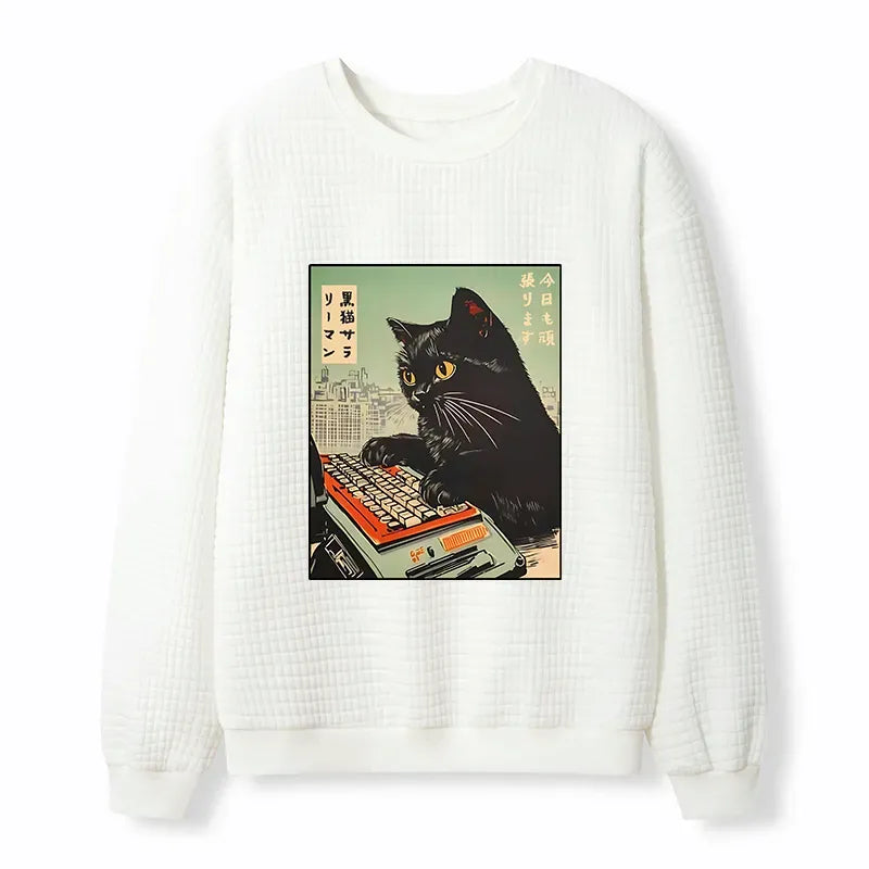 Cute Cat Ukiyo-e Sweatshirt for Streetwear