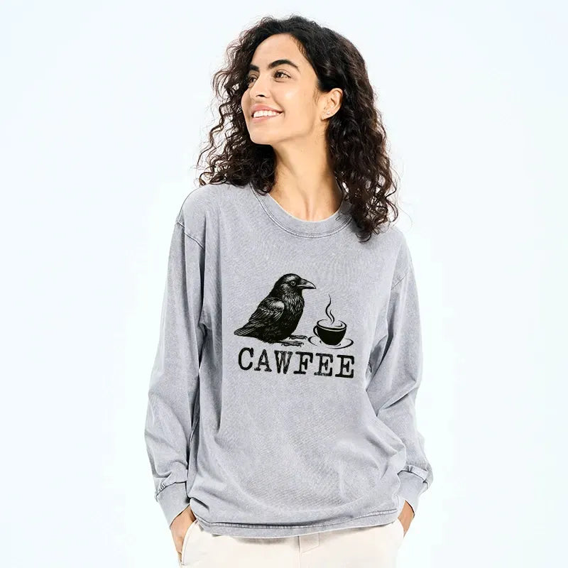 Kyoto-Lion Cawfee Funny Japan Meme Washed Long Sleeve T-Shirt
