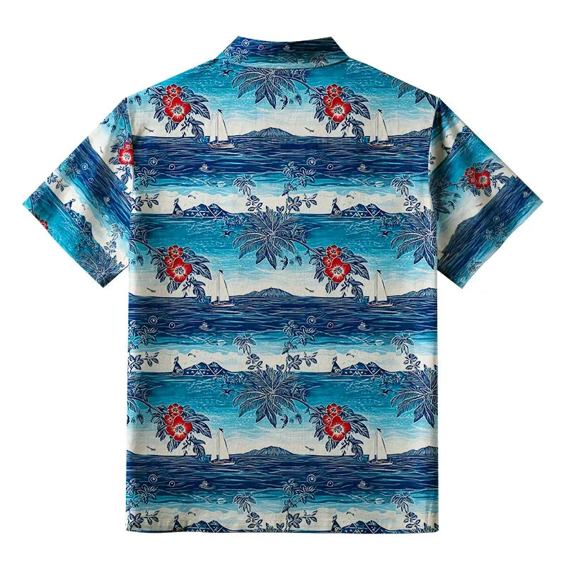 Kyoto-Lion Seaside Floral And Sailboats Button-up Shirt