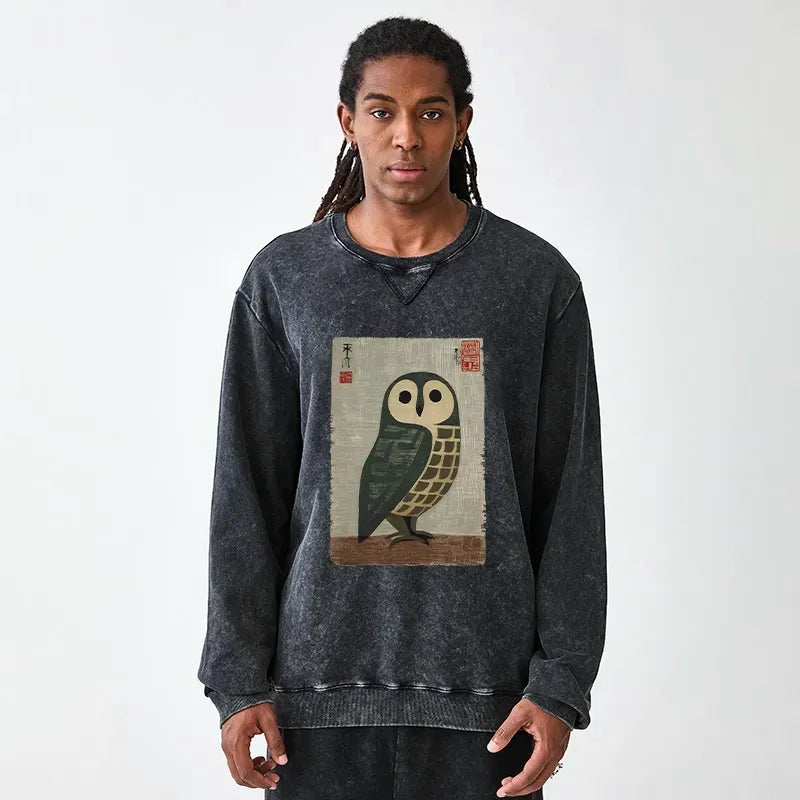 Japanese Art Owl Sweatshirt Daily Wear