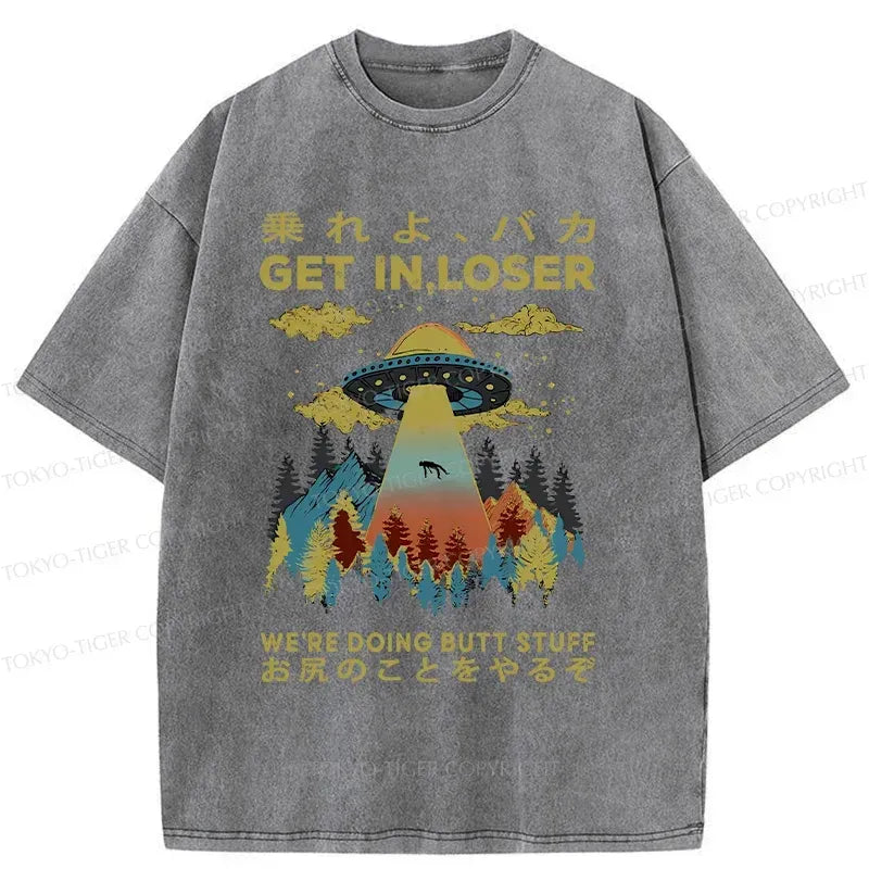 Kyoto-Lion Alien Pick Up Funny Washed T-Shirt