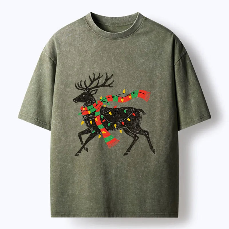Kyoto-Lion Christmas Light Reindeer Washed T-Shirt