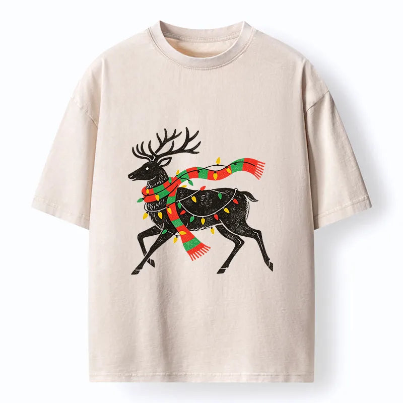 Kyoto-Lion Christmas Light Reindeer Washed T-Shirt