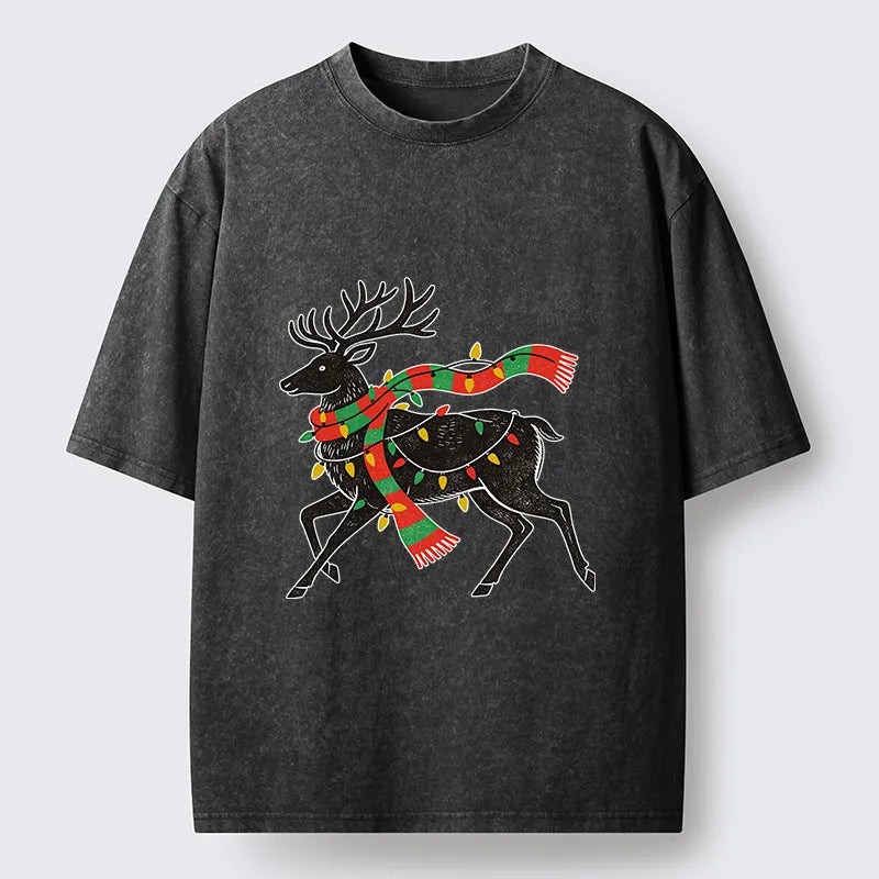 Kyoto-Lion Christmas Light Reindeer Washed T-Shirt