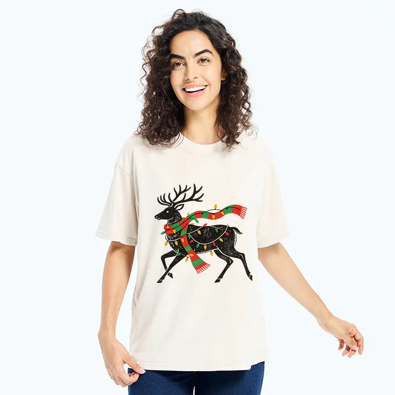 Kyoto-Lion Christmas Light Reindeer Washed T-Shirt