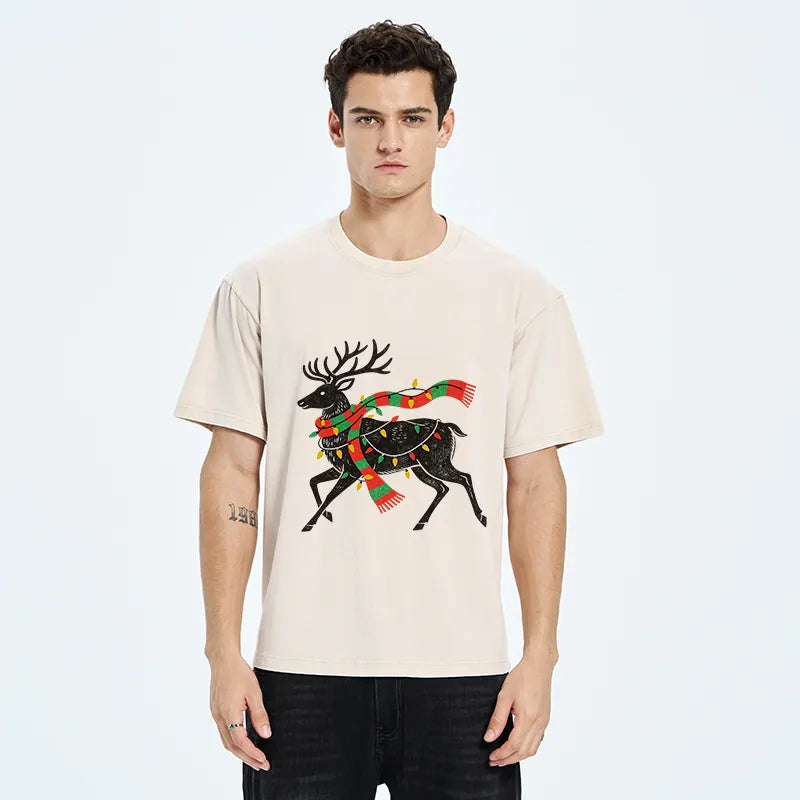 Kyoto-Lion Christmas Light Reindeer Washed T-Shirt