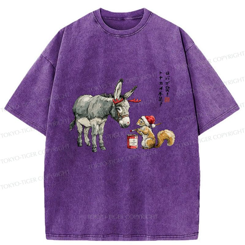 Kyoto-Lion Not Enough Christmas Reindeer Donkey To The Rescue Washed T-Shirt