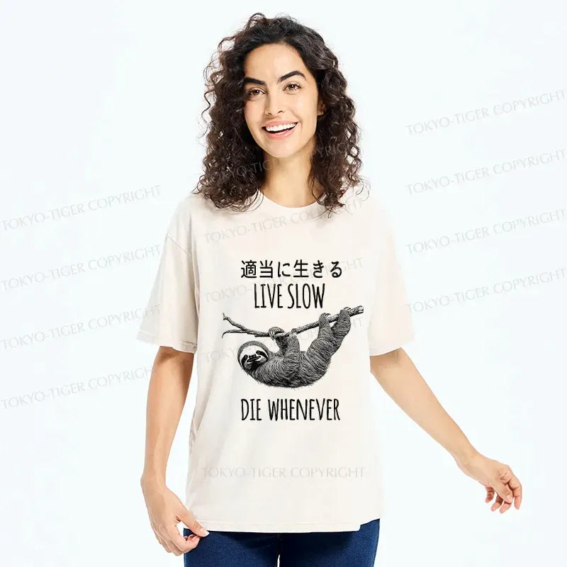 Kyoto-Lion Live Slow Die Whenever Washed T-Shirt