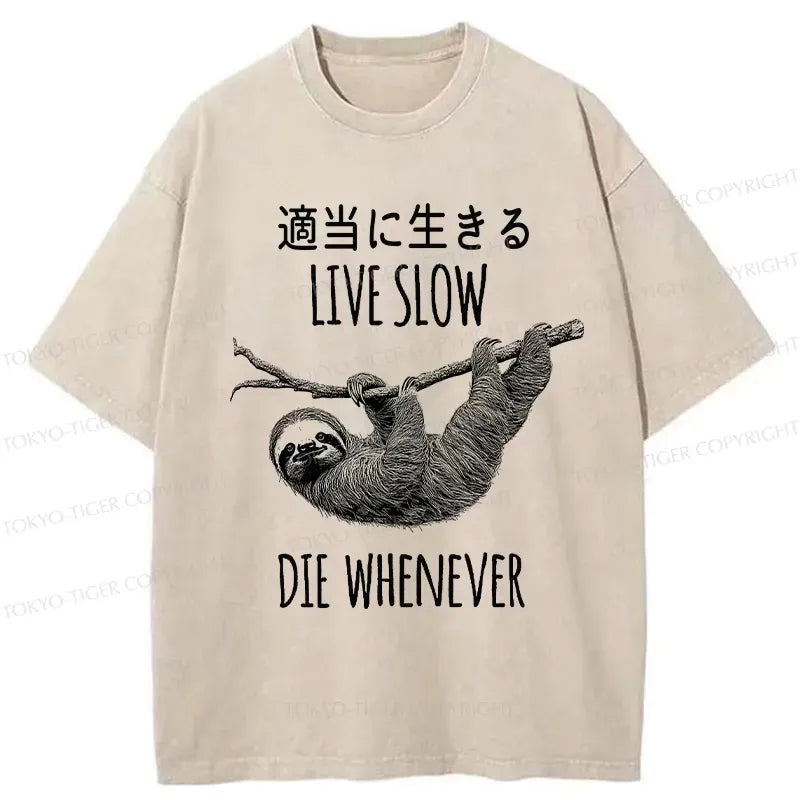 Kyoto-Lion Live Slow Die Whenever Washed T-Shirt