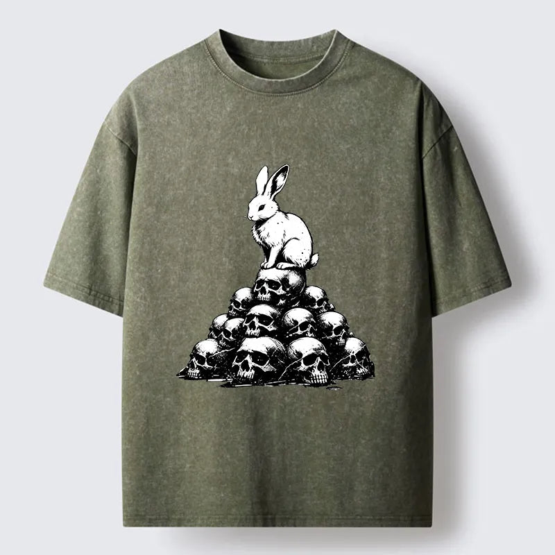 Kyoto-Lion Rabbit On Skull Pile Washed T-Shirt