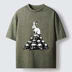 Kyoto-Lion Rabbit On Skull Pile Washed T-Shirt