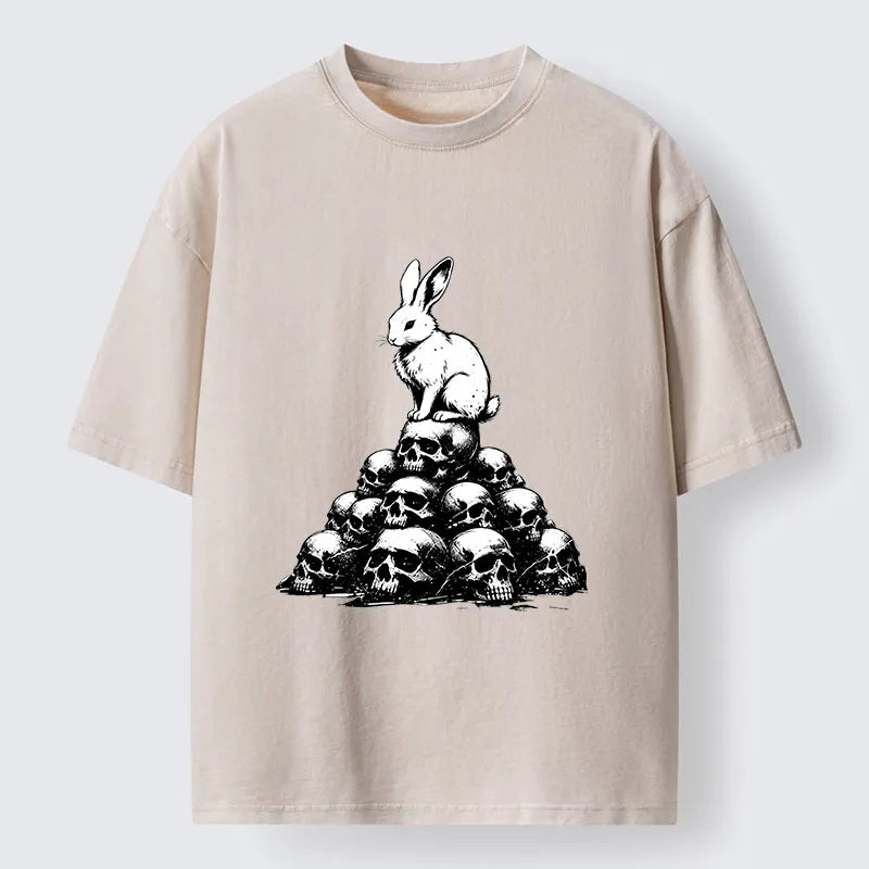 Kyoto-Lion Rabbit On Skull Pile Washed T-Shirt