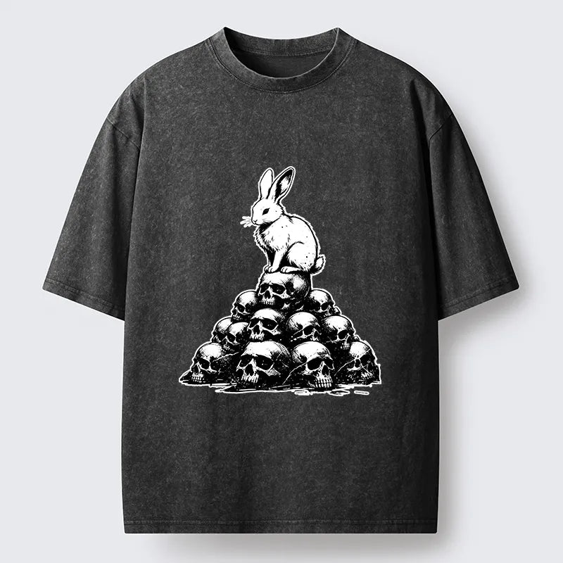 Kyoto-Lion Rabbit On Skull Pile Washed T-Shirt