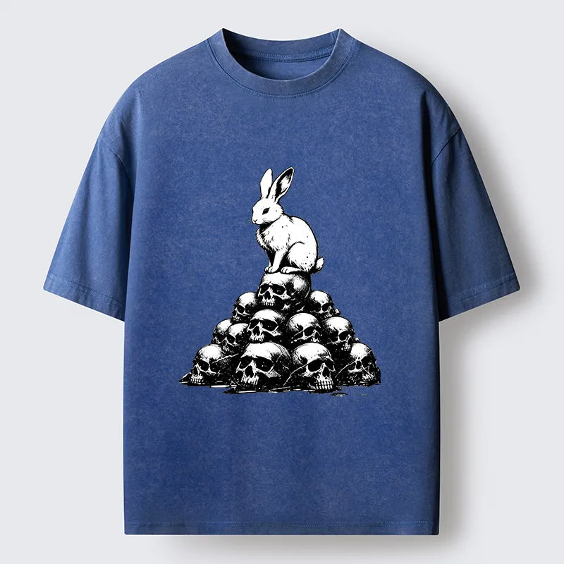 Kyoto-Lion Rabbit On Skull Pile Washed T-Shirt
