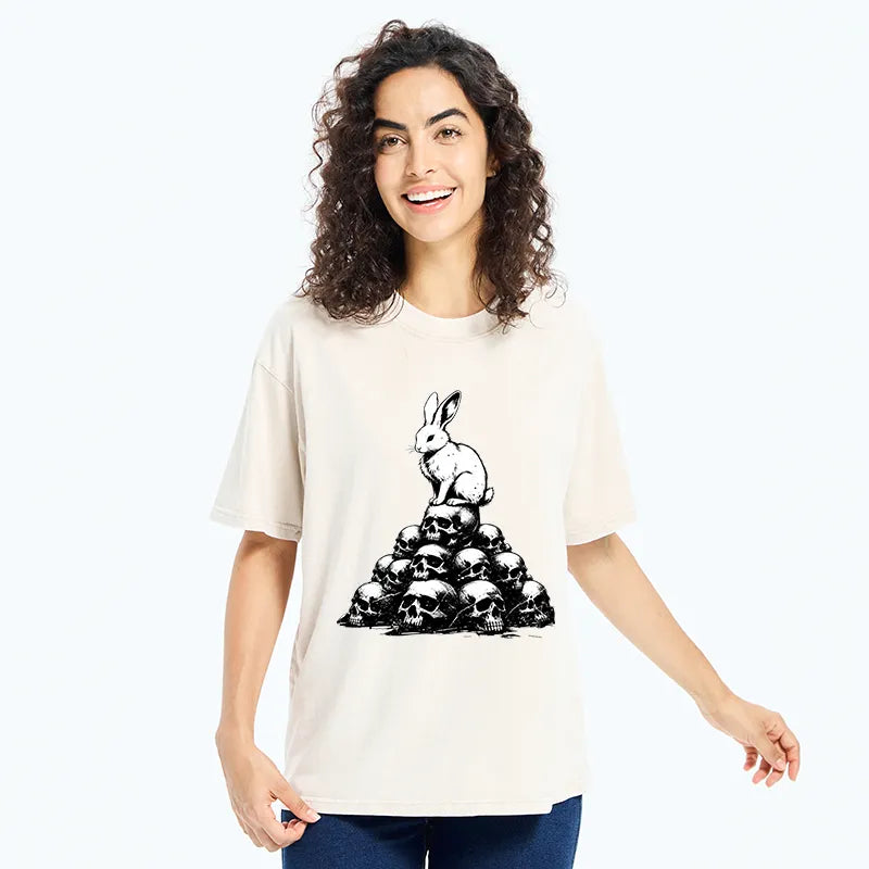 Kyoto-Lion Rabbit On Skull Pile Washed T-Shirt