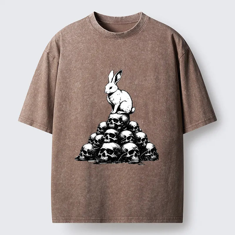 Kyoto-Lion Rabbit On Skull Pile Washed T-Shirt