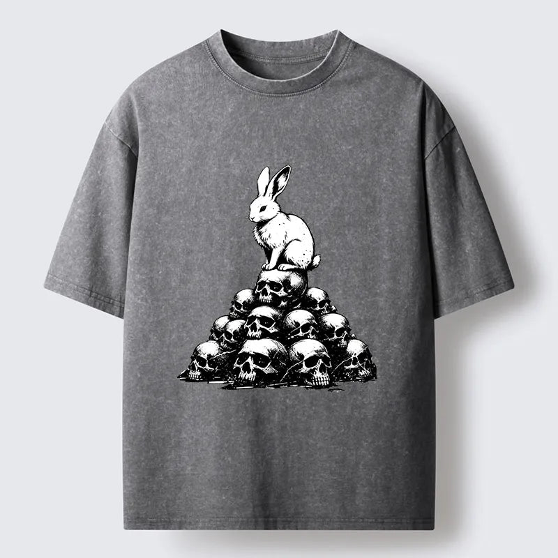 Kyoto-Lion Rabbit On Skull Pile Washed T-Shirt