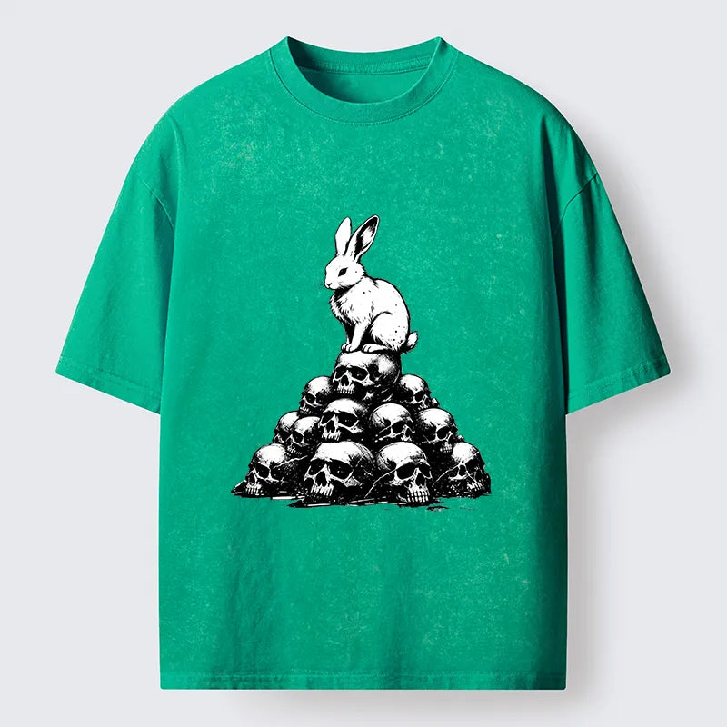 Kyoto-Lion Rabbit On Skull Pile Washed T-Shirt