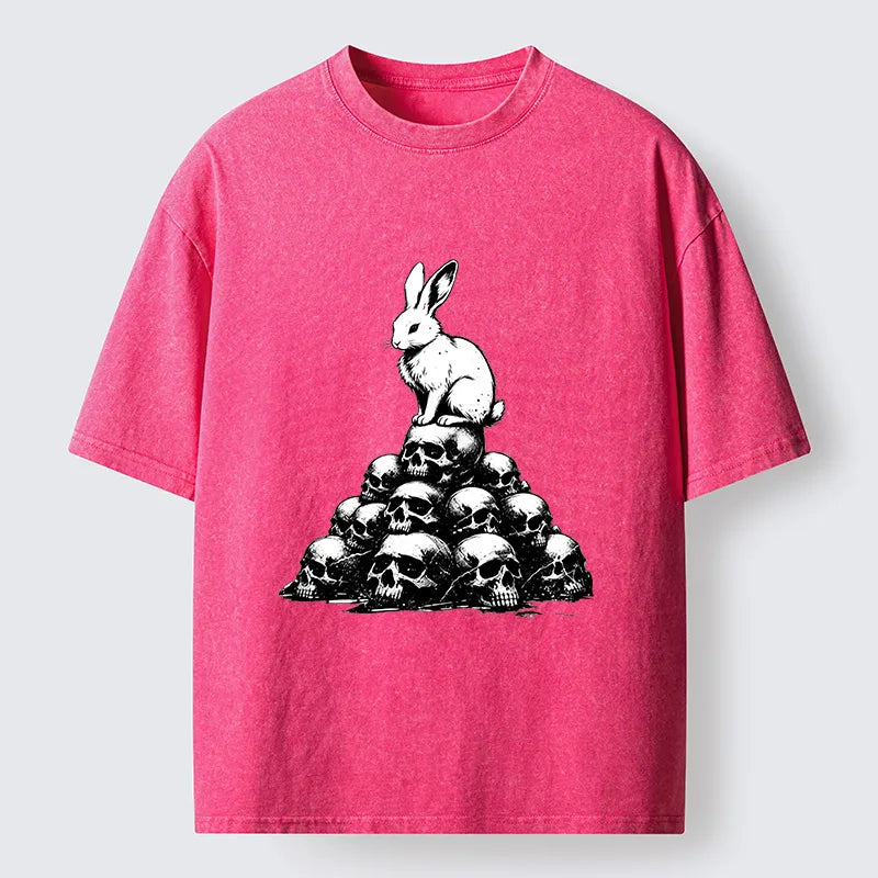 Kyoto-Lion Rabbit On Skull Pile Washed T-Shirt