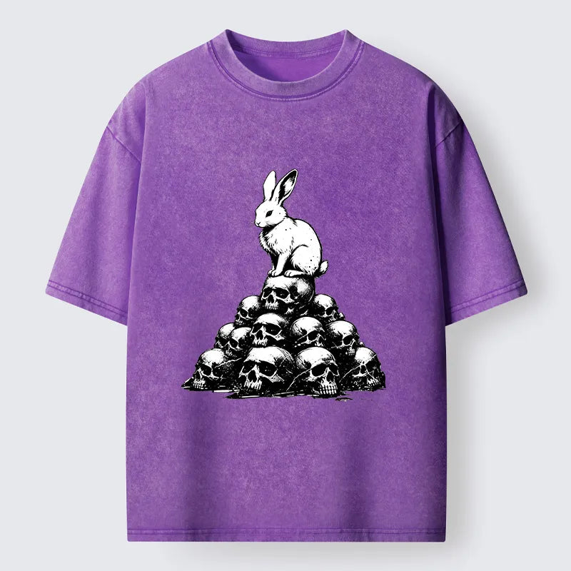 Kyoto-Lion Rabbit On Skull Pile Washed T-Shirt