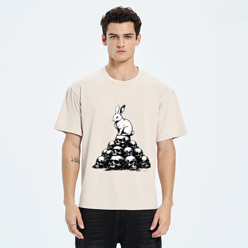 Kyoto-Lion Rabbit On Skull Pile Washed T-Shirt