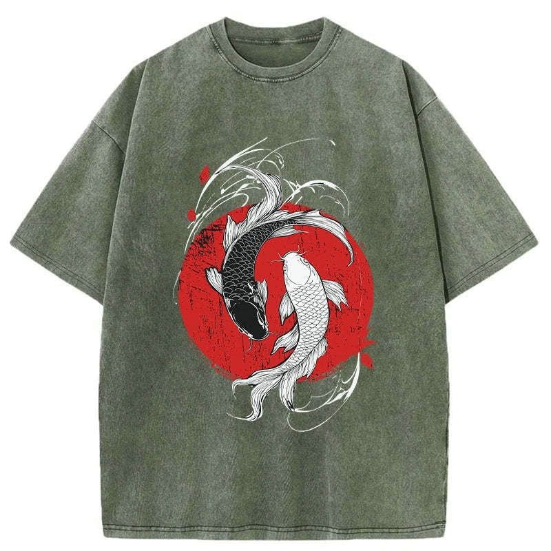 japanese yin yang koi washed t-shirt