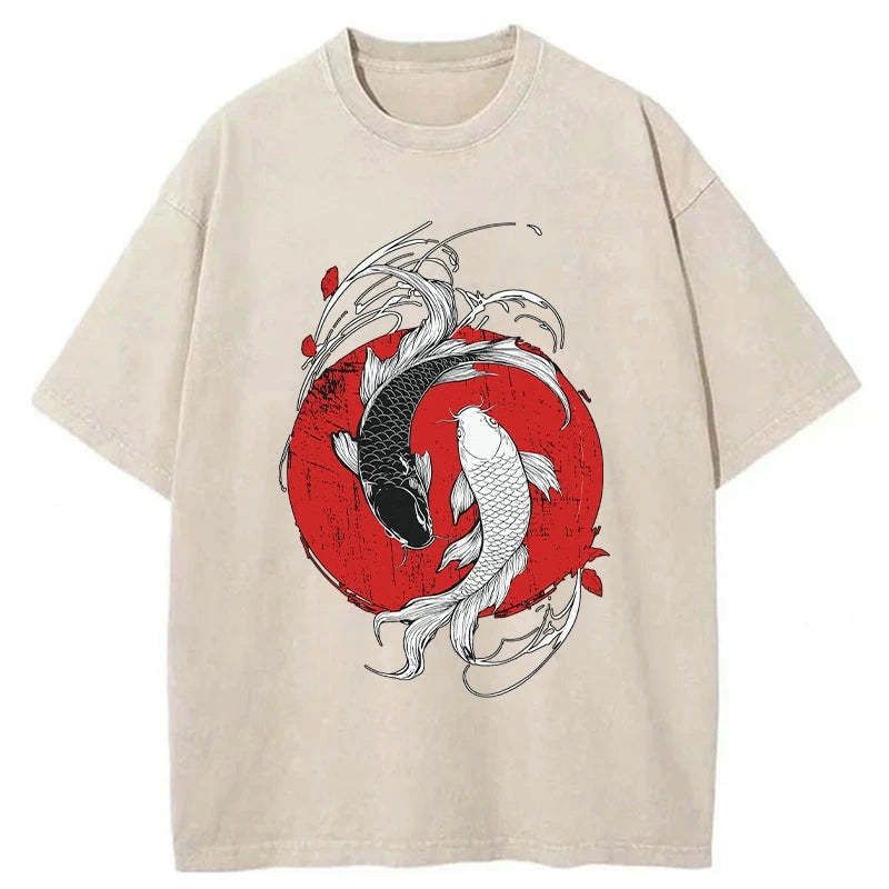 japanese yin yang koi washed t-shirt