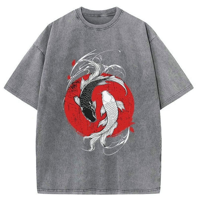 Kyoto-Lion Japanese Yin Yang Koi Washed T-Shirt