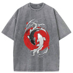 Kyoto-Lion Japanese Yin Yang Koi Washed T-Shirt