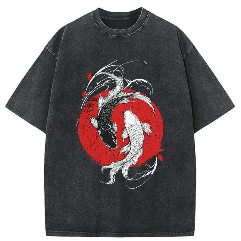japanese yin yang koi washed t-shirt
