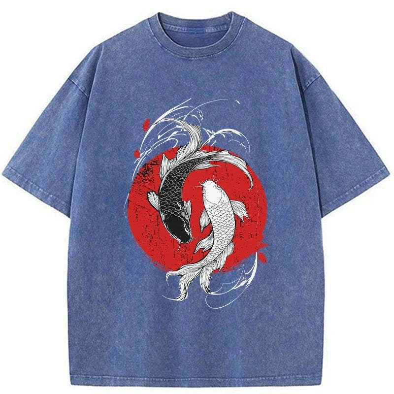 Kyoto-Lion Japanese Yin Yang Koi Washed T-Shirt