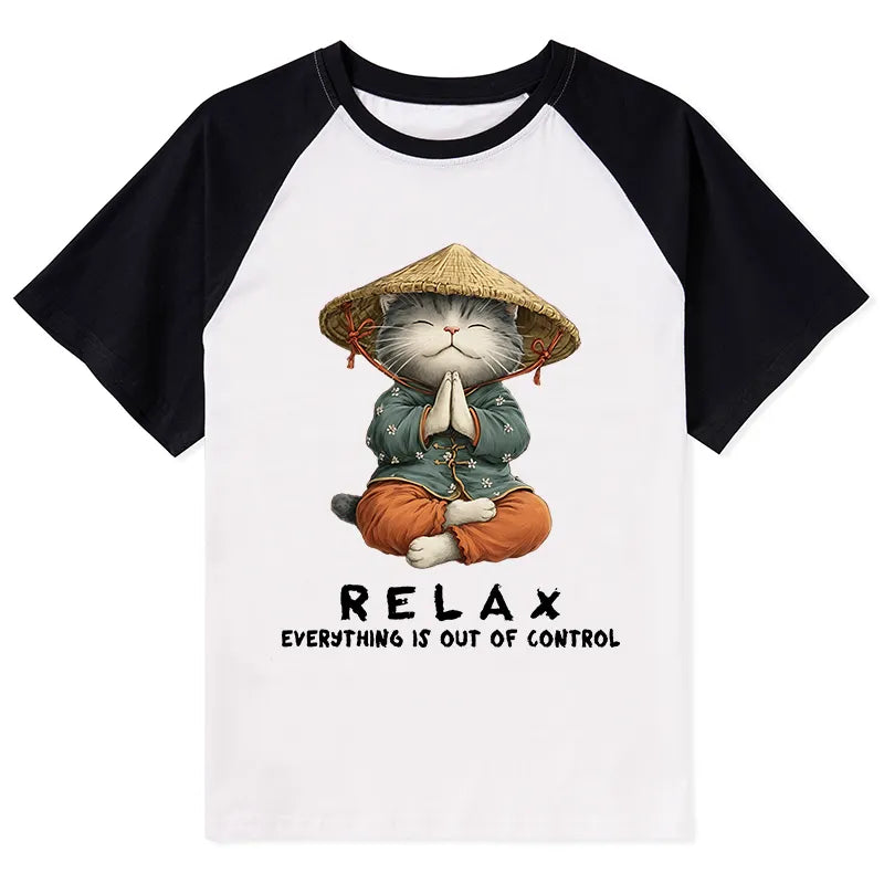 Kyoto-Lion Zen Relax Cat Graphic Raglan T-shirt