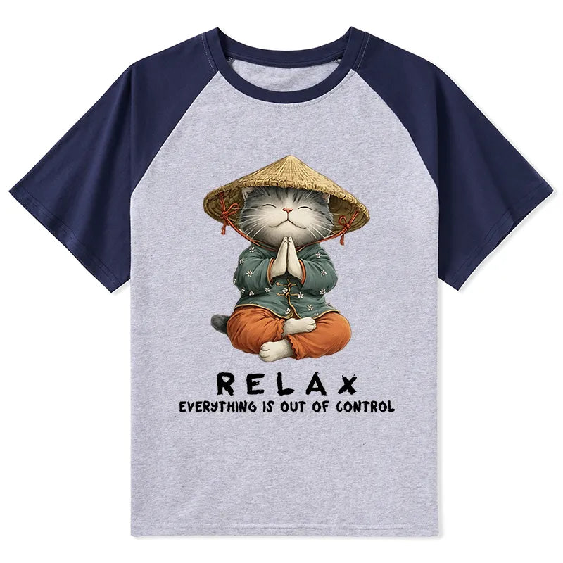 Kyoto-Lion Zen Relax Cat Graphic Raglan T-shirt