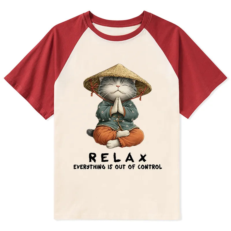 Kyoto-Lion Zen Relax Cat Graphic Raglan T-shirt